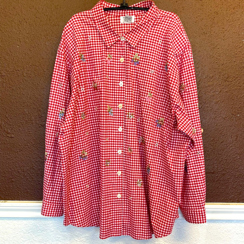 Gingham Embroidered Button Up